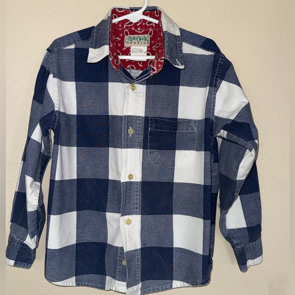 Ash Creek Trading Boys Shirt Blue & White BuffaloPlaid Button-Up Paisley Western